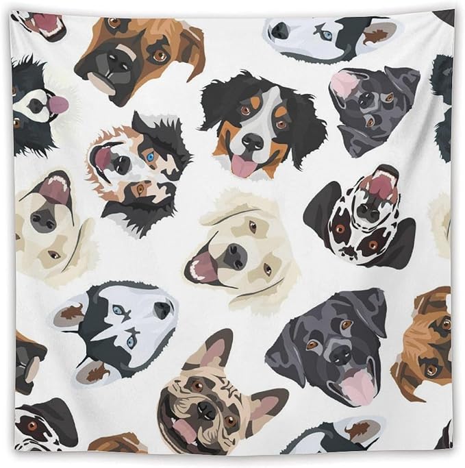 VUMIVI Dog-Head Tapestry Cartoon Pet Illustrations Cute Funny Animals Colorful Graffiti Tapestry Wall Hanging for Living Room Bedroom Dorm Classroom Aesthetic Decor W60xL60in