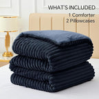 BEDELITE Fleece Queen Comforter Set -Super Soft & Warm Fluffy Navy Blue Bedding, Luxury Fuzzy Heavy Bed Set for Winter with 2 Pillow Cases