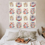 VUMIVI Watercolor Flower Cat Tapestry Colorful Cartoon Cute Animals Butterflies Abstract Art Print Tapestry Wall Hanging for Living Room Bedroom Dorm Classroom Aesthetic Decor W60xL60in