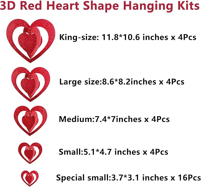Deloky 32 Pcs Valentine's Hearts Hanging Foil Decoration- Wine Red 3D Glitter Heart Garland Ornament- Swirl Heart Ceiling Ornaments for Valentines, Wedding, Engagement, Anniversary Party Decor