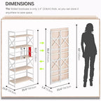 4NM 5 Tiers No Assembly Book Shelves, 51.2" H Folding Bookshelf Bookcase Open Industrial Foldable Shelves for Bedroom, Living Room, Home Office - Natural White