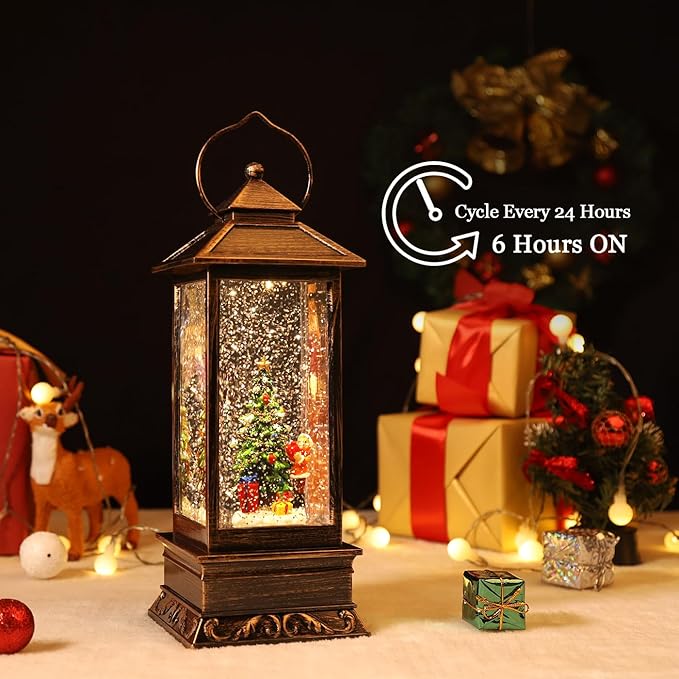 Christmas Snow Globe Lantern Crystal Glitter Lantern Features 8 Songs and 6-Hour Timer Function Ideal for Holiday Decorations and Gifts USB and Battery-Powered Snow Globe (Christmas Tree)