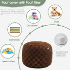 HIGOGOGO Round Stuffed Pouf Ottoman, Plaid Poufs with Foam Chunk Filling, Fluffy and Furry Pouf Foot Stool Storage Ottoman, 20 X 15 Floor Poufs Foot Rest for Living Room, Coffee