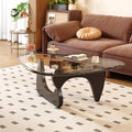 Coffee Table for Living Room Mid Century Modern Center Small Table with Glass Top and Wood, Black Transparent