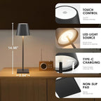 4-Pack LED Rechargeable Table Lamp, Battery Desk lamp 3W 6000mAh Battery Operated Stepless Dimming Modern Portable Table Light for Restaurant/Dinner/Bedroom/Outdoor IP54 Waterproof (Black)