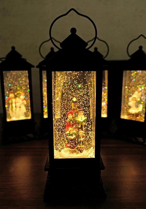 Eldnacele Christmas Musical Snow Globe Lantern Plug in & Battery Operated Glitter Lamp Navitity Scene Lighted Lantern with 6 Hour for Christmas Decoration 12 Inches (Carolers)