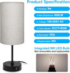 Unicozin 17Inch Table Lamp, 3 CCT 3000K/4500K/6500K & RGB Color Changing, Stepless Dimmable Bedside Lamp for Reading, Ambience Nightstand Light for Home Decor Party, Beige Shade