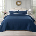 KASENTEX Oversized Queen Quilt Set 102"x106" – Soft Washed 3-Layer Lightweight Bedspread, Minimalist Nordic Design, All-Season Spring & Summer Quilt Set (1 Quilt + 2 Pillow Shams),Dress Dark Blue