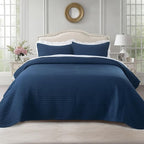 KASENTEX King Quilt Set 104"x90" – Soft Washed 3-Layer Lightweight Bedspread, Minimalist Nordic Design, All-Season Spring & Summer Quilt Set (1 Quilt + 2 Pillow Shams),Dress Dark Blue