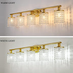 5-Light Vanity Light, Crystal Gold Vanity Lights Over Mirror, Gold Bathroom Light Fixtures