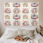 VUMIVI Watercolor Flower Cat Tapestry Colorful Cartoon Cute Animals Butterflies Abstract Art Print Tapestry Wall Hanging for Living Room Bedroom Dorm Classroom Aesthetic Decor W90xL60in