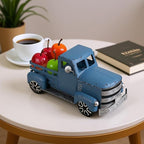 Metal Truck Decor with Christmas Fruit, Blue Vintage Farm Pickup Farmhouse Tabletop Tiered Tray Decorations, Rustic for Home Kitchen Table Top (Light Blue)