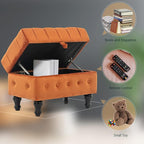 Artechworks Rectangular Storage Coffee Table Ottoman,Button Tufted Velet Upholstery Footstool Bedroom Ottoman for Living Room, Home Office, Space-Saving Storage Toy Box Stool, Caramel