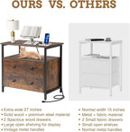 27 inch Wide Night Stand Set 2 with Charging Station, Bedside Table with Open Shelf, 2 Drawers Small Wood Dresser, Modern Wood Nightstand for Bedroom/Living Room (Retro Brown)