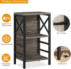 Small Bookcase,3 Tier Industrial Bookshelf with Metal Frame and Backboard,Low Grey Book Shelf,Book case for Small Spaces,Living Room,Bedroom and Home Office