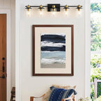 LOUSACE 5 Light Bathroom Vanity Light Black and Gold Bathroom Lighting Fixtures Over Mirror with Clear Glass, Brushed Gold Socket Wall Vanity Lighting Fixtures for Bedroom Living Room