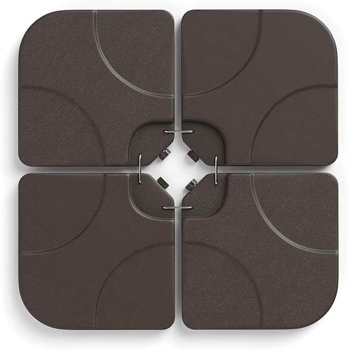 Tangkula Umbrella Base Set of 4, Cantilever Offset Umbrella Stand with HDPE Frame, Water & Sand Filled Refillable Base, Easy-Fill Spouts for Patio, Poolside (Brown)