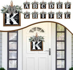 Ultra Large 14'' Last Name All Year Round Front Door Wreath with 26 Initial Letter Welcome Sign All Seasons Eucalyptus Garland and Bow Wreaths for Front Door Porch Farmhouse Decoration (K)