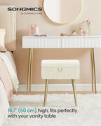 SONGMICS Vanity Stool Chair with Storage, Makeup Stool, Footrest Footstool Ottoman, Metal Legs, Adjustable Feet, for Living Room, Bedroom, Makeup Room, Cream White ULOM505WZ02