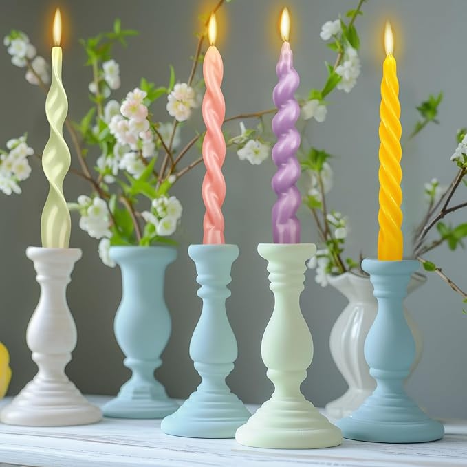 Nuanchu 4 Pcs 7.87 Inch Twisted Taper Candles Wax Unscented Smokeless Spiral Swirl Candlesticks for Wedding Holiday Dinner Party Home Decorations (Easter Color)