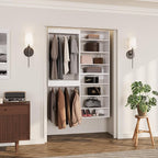 ROOMTEC Modular Closet System, 52" Wall-Mounted Closet Organizer with Hanging Rods and Shelves, Wooden Tower for Walk-In Closets, Wardrobe Storage Kit, White
