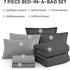 Monbix Queen Comforter Set - 7 Pieces Cationic Dyeing Dark Grey Bed in a Bag Queen Bedding Sets with Comforter, Sheets, Pillowcases & Shams, Reversible Bedding Comforters Sets