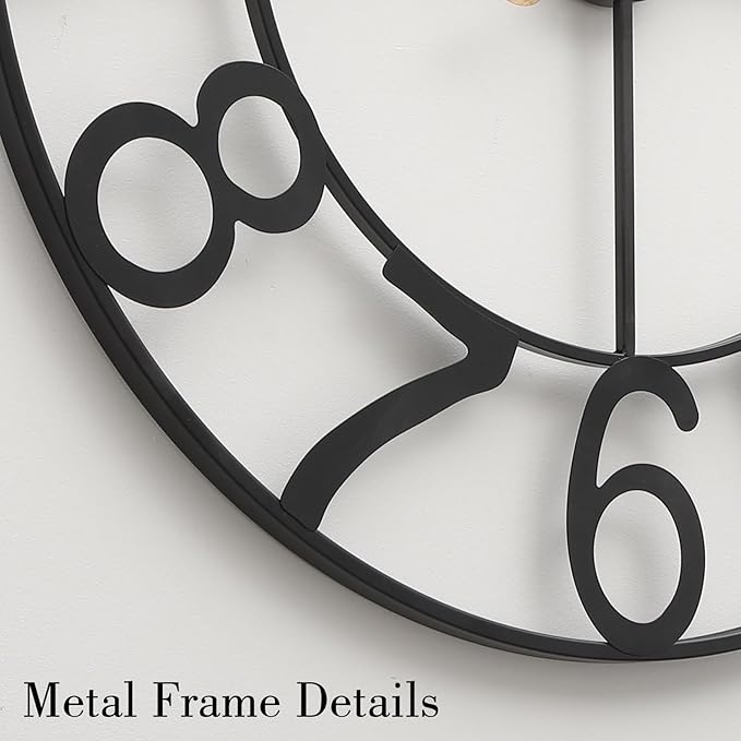 Modern Industrial Wall Clock with Cutout Metal Numerals, Grey and Gold Vintage Luxury Design for Living Room and Office Decor, 36 Inch