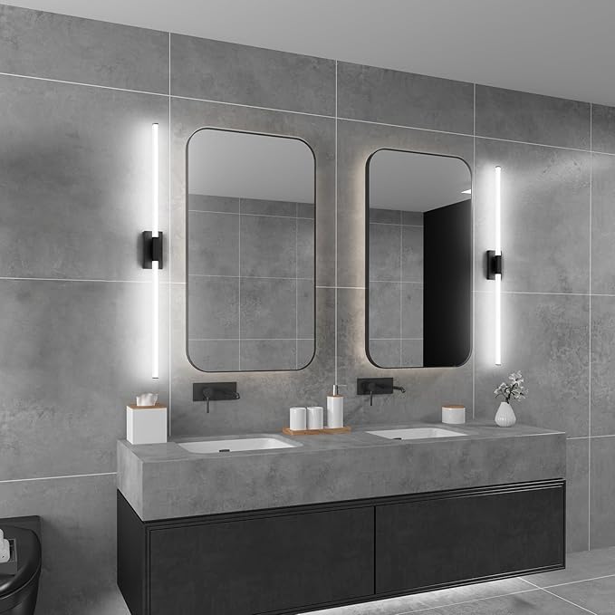 Ralbay 59inch Matte Black Vanity Light for Bathroom Lighting Bar 42W Matte Black Bathroom Wall Mounted Lighting Fixtures Over Long Mirror(5500K White Light)