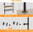 W4 Industrial Pipe Clothing Rack Wall Mounted Closet System Expandable Clothes Rack for Hanging Clothes, Heavy Duty Garment Rack Adjustable for Walk in Closet, Black