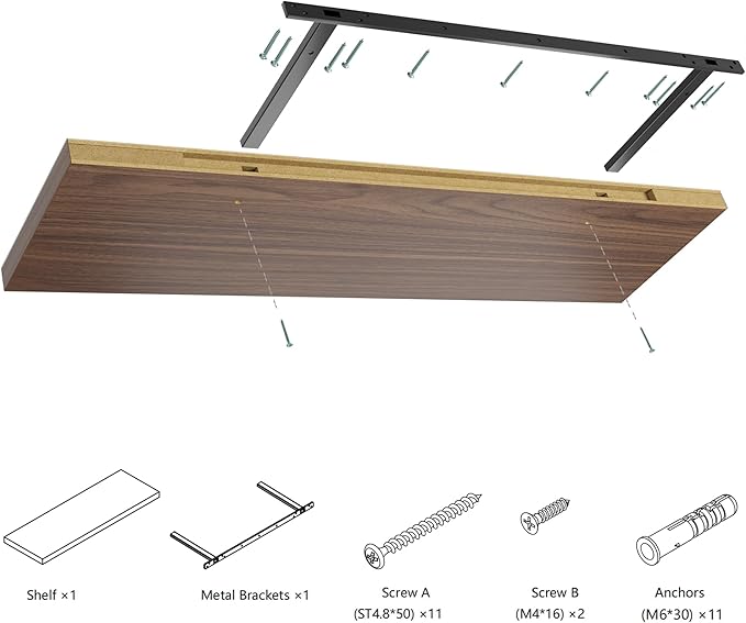 Wall Shelf Set of 1, Walnut Floating Shelves 24 in W x 10 in D x 1 in H, Wooden Floating Wall Shelf with Invisible Brackets for Living Room/Bedroom/Bathroom/Kitchen Storage and Decor