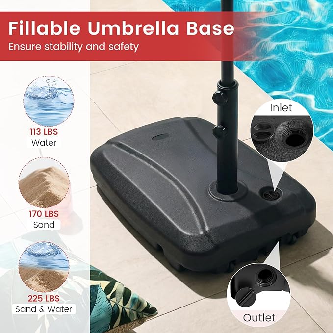 Giantex Fillable Cantilever Umbrella Base with Wheels, 225 lbs Sand & Water Capacity, HDPE Offset Umbrella Stand with T-Shape Cross Base, Fits Poles up to 2.6'', for Patio Pool Deck