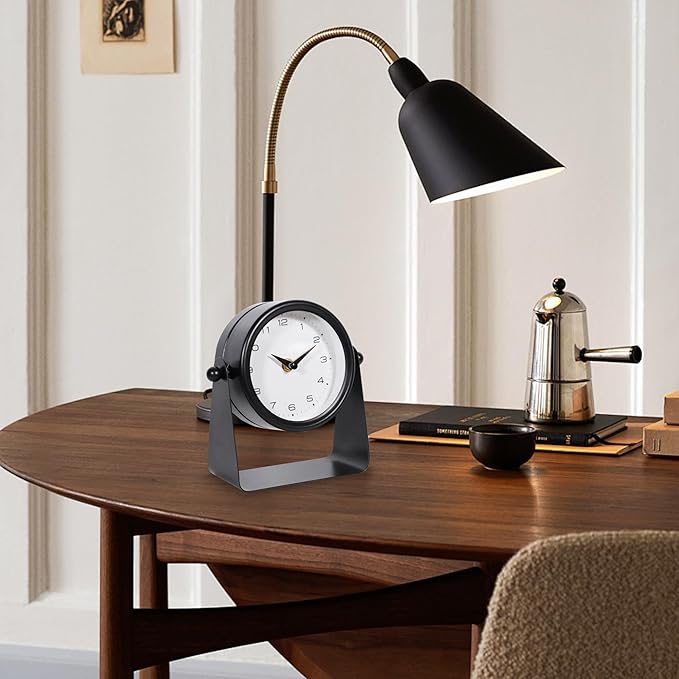 Vintage Mirror Table Clock on Stand, Decorative Desk and Small Clocks Shelf Clock Decorative Battery Operated Table Top Decor for Living Room，Silent Non-Ticking (Black)