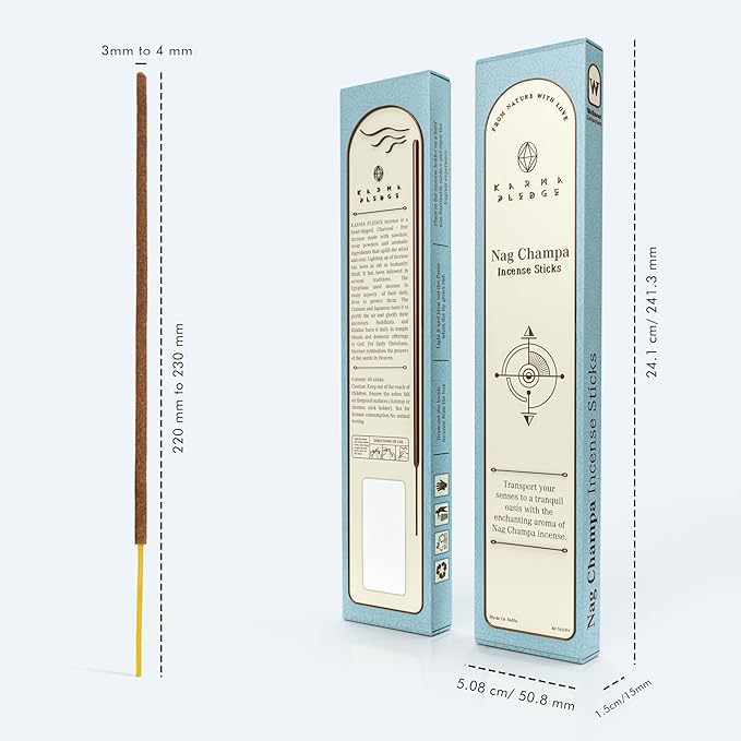 Nag Champa Incense Sticks, Organic Hand Dipped Incense, Natural Herbs & Aromatic Ingredients, Contain 40 Sticks Inside, Burn Time 45-60 Min, Spiritual Gifts, Incense by Karma Pledge
