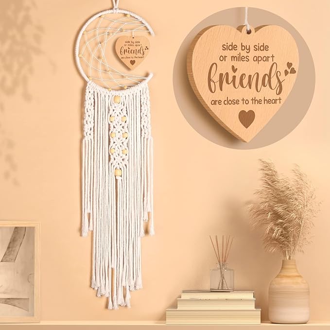 for Friends Women, Decoration Dream Catcher with Heart Pendant Birthday Friendship Gift for Best Female Friends, BFF, Soul Sister, Bestie, Boho Room Wall Decor