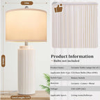 28’’ Farmhouse Ceramic Table Lamps Set of 2 for Living Room, Cream Vintage Bedside Table Lamps with White Linen Shade, Rustic Nightstand Lamps for Bedroom Home Office End Table Dorm