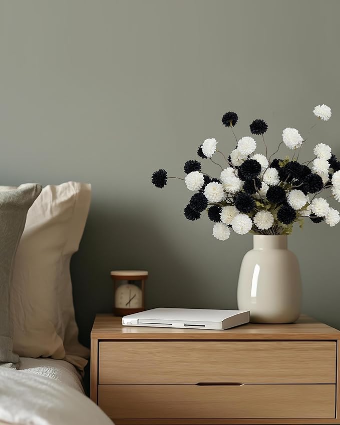 DuHouse 6pcs Black Flowers Faux Silk Pompon Mum,Silk Small Mini Chrysanthemum Ball with Stems for DIY Wedding Bouquets Centerpieces Vase Home Table Halloween Decorations(Black)