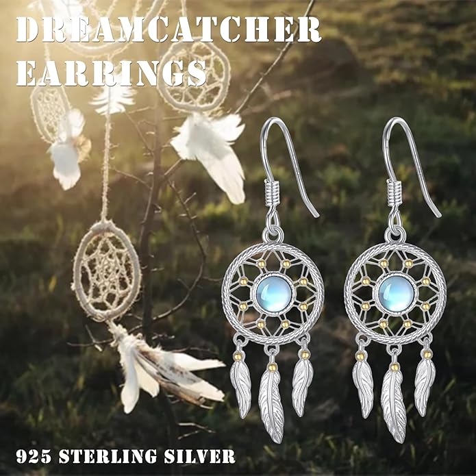 Dream Catcher Earrings for Women 925 Sterling Silver Western Earrings Dream Catcher Dangle Cowgirl Earrings Bohe Jewelry Gifts for Women