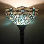 WERFACTORY Tiffany Floor Lamp Sea Blue Stained Glass Dragonfly Light 12X12X71 Inches Pole Torchiere Standing Corner Torch Uplight Decor Bedroom Living Room Home Office S147 Series