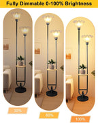 Dimmable Flower Floor Lamps with Table, 2-Lights Floral Floor Lamp, 3000K Warmwhite Candle Holder Style Modern Floor Lamp, Rustic Black Standing Lamp for Living Room Bedroom