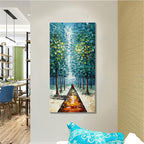 Alenoss Hand Painted 3D Abstract Oil Paintings on Canvas 24x48 Inches Large Modern Forest Landscape Vertical Blue Canvas Wall Art Framed Artwork for Living room Bedroom Tree Art Decor