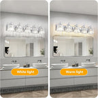 5-Light Modern Bathroom Light Fixture Chrome Bathroom Vanity Lights Over Mirror Wall Sconce Lighting with K9 Crystal Shades E26 Base for Bedroom, Living Room, Hallway Wall Lamp