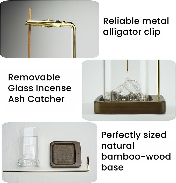 Bamboo-Wood Incense Holder for Sticks, Anti-Ash Flying Burner with 40 Incense Sticks & Removable Glass Ash Catcher, Home Decor for Meditation Yoga Spa (2)