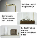 Bamboo-Wood Incense Holder for Sticks, Anti-Ash Flying Burner with 40 Incense Sticks & Removable Glass Ash Catcher, Home Decor for Meditation Yoga Spa (2)