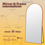 Antok Full Length Mirror, 58"x18" Floor Mirror, Arched Floor Standing Freestanding Arch Full Body Mirrors with Stand for Bedroom, Hanging Mounted for Living Room Cloakroom,Orange