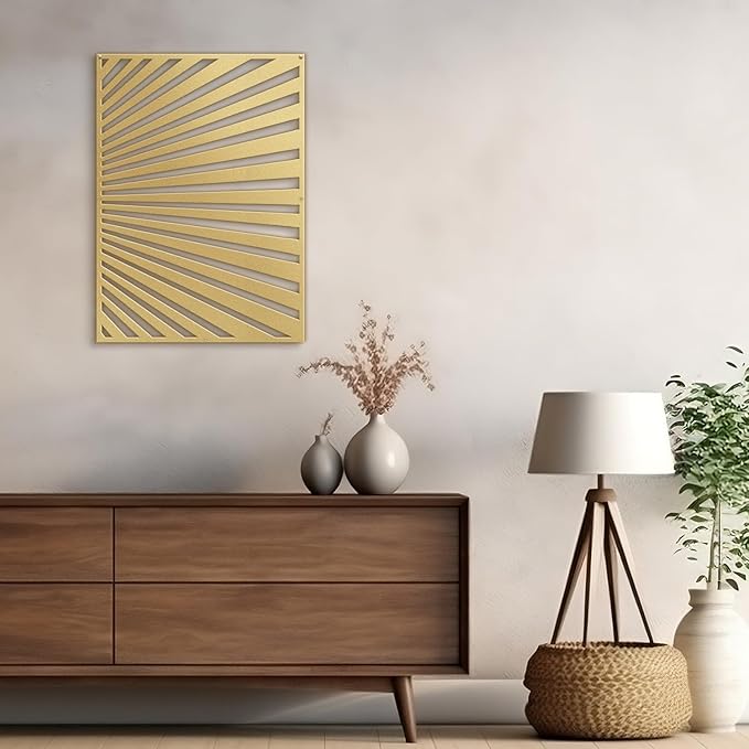 SIGNLEADER Metal Wall Art Decor Gold Stripe Pattern Minimalist Modern Abstract Wall Sculpture Hangings Home Decoration for Living Room, Bedroom, Bathroom, Kitchen, Outdoor - 18" Gold