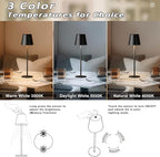 Kakanuo Cordless Table Lamp, 3 Color Stepless Dimming, 5000mAh Rechargeable Battery Powered, Outdoor LED Lamps, for Dining Room, Living Room, Bedroom, Bar, Cafe, Restaurant, Patio, Camping - Black