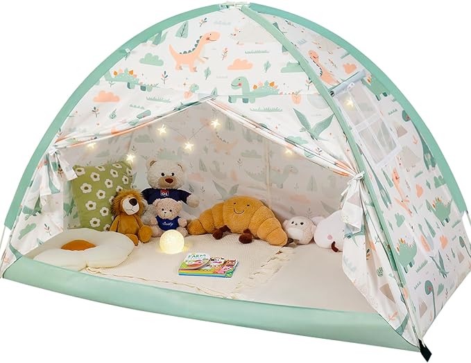 Twin Bed Tent for Kids, Twin Size Bed Canopy with Star Lights, Privacy Space Blackout Sleeping Tents, Indoor Breathable Portable Bunk Bed Tent for Boys and Girls, Dinosaur