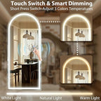 GLSLAND 26"x68" Arched LED Full Length Mirror with Lights Wall Mounted/Standing, Dimmable Floor Lighted Mirrors W/Anti-Fog, Touch Control for Bedroom, Dressing Room