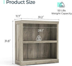 LINSY HOME 2-Tier Bookcase and Bookshelf, Small Wood Display Storage Shelves Farmhouse Bookshelf for Home Office, Living Room, Bed Room - Light Brown