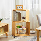 2-Tier Modern Rotating Bamboo Bookcase, DIY Free-Standing Bookshelf Large Capacity Creative Open Book Cabinet, 2 in 1 Nightstand Storage Organizer Lattice Shelf for Home, Office, Living Room, 2-Cube